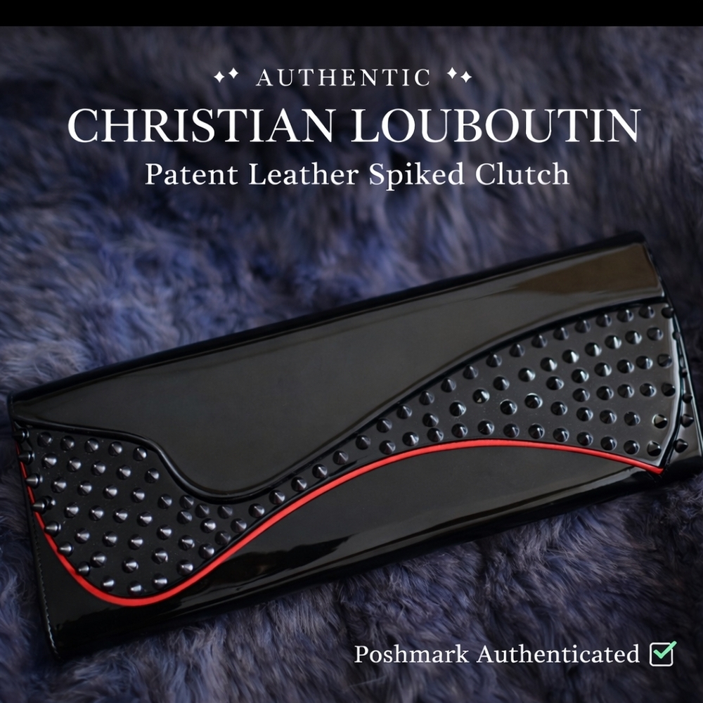 Authentic Christian Louboutin Black Spike Pigalle Clutch With Red Interior